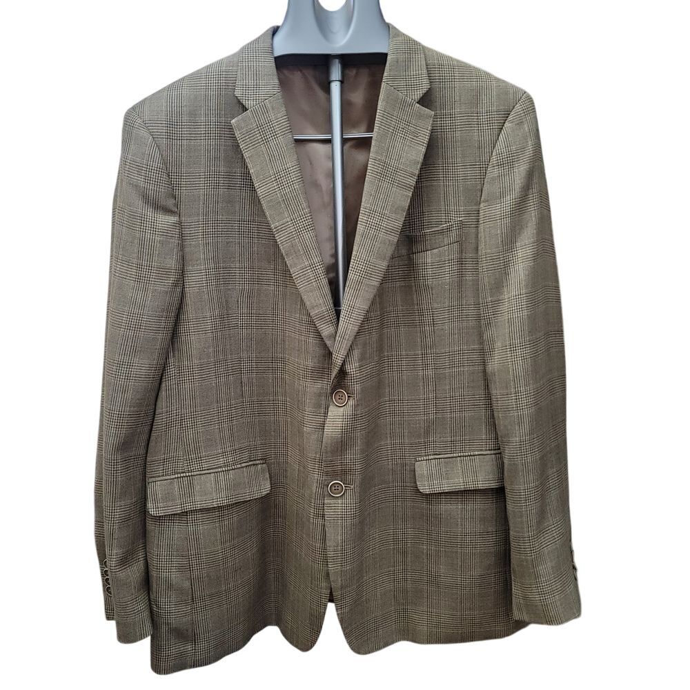 Tommy Hilfiger Wool Blend Sport‎ Jacket Brown Men 44R Plaid Old Money Office Y2K